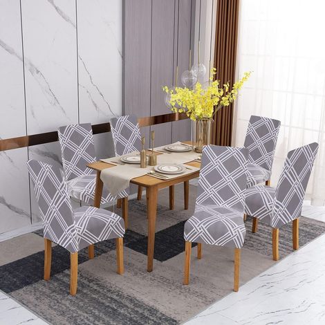 4er Set Stuhlhussen Grau Diamant Muster, Stretch Spandex Waschbar (1/5)