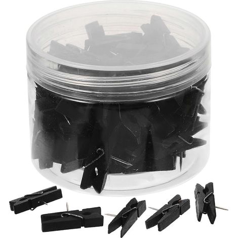 50 pinces à linge miniatures en bois pour photos-3.5X2X0.5CM-Black (1/3)