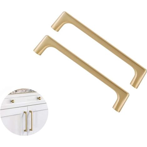 Lot de 2 poignées de porte de cuisine en laiton brossé, entraxe de 128 mm, style européen, poignée en alliage de zinc (vis incluses) (1/5)