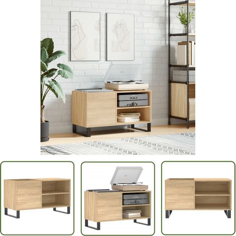 The Living Store Armoire à disques chêne sonoma 85x38x48 cm bois d'ingénierie - Meuble À Disques - Armoire À Vinyle - Rangement Disque Vinyle - Étagère Musique - Support Tourniquet (1/5)