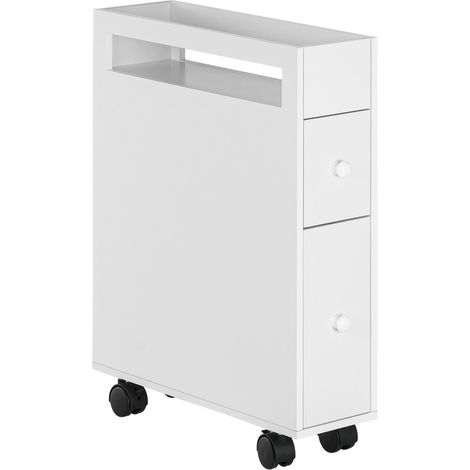 Badezimmerschrank Nischenschrank Mit Rollen, 2 Schubladen & Offenem Fach, Badrollwagen, Weiß, 16X49,5X66Cm (1/5)