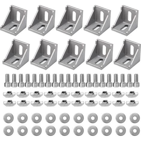 Lot de 10 Equerres de Fixation 4040 Joint à Angle Droit Support d'Angle en Alliage d'Aluminium Connecteur d'Angle avec Vis M6 x 16 mm et Écrous en T Matériel de Fixation Montage Angle Droit (1/5)