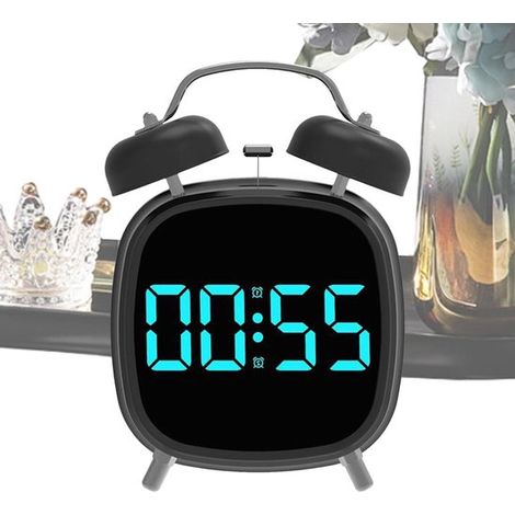 Digitaler Wecker – Lauter Alarm – Weckfunktion – Einstellbare Helligkeit – 63 cm – Schwarz mit blauer Beleuchtung