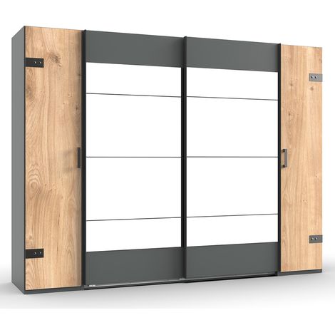 Kleiderschrank Schwebetüren mit Spiegel Eiche mit graphit SUNDERLAND-43 (1/5)