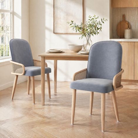Sedie da pranzo in velluto, set da 2, design effetto rattan, grigie DESVIAE (1/5)