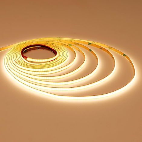 COB LED Strip 12V Ultra Thin 5mm 5M Warm White 3000K Self Adhesive CRI 90+, No Light Spot Kitchen, 400LEDs/M, Flexible LED Strip, Cuttable, IP20 for Kitchen, Bedroom DIY Decoration (1/5)