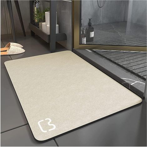 Tapis de Bain Antidérapant Super Absorbant Diatomite Tapis Salle de Bain Microfibre Tapis de Baignoire Tapis de Douche Doux Séchage Rapide (Beige, 50 80) (1/5)