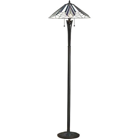 Interiors Astoria - Lampada da terra 2 luci nera, vetro stile Tiffany, attacco E27 (1/4)
