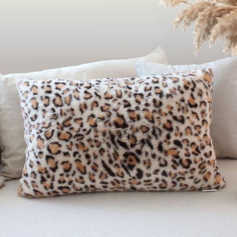 Coussin léopard effet fourrure 40 x 60 cm – Coussin décoratif - 40x60cm - Taupe (1/2)