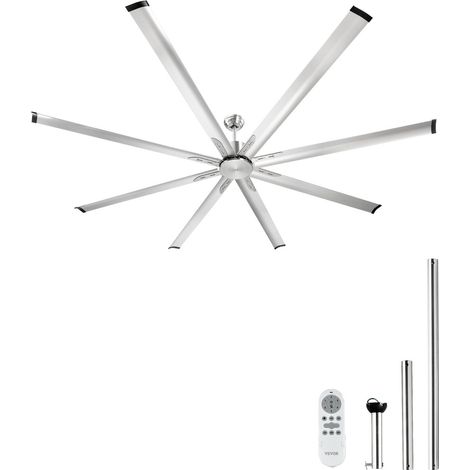 Ventilateur de Plafond sans Lumière 243 cm Télécommande 6 Vitesses 8 Pales Aluminium, Moteur CC Réversible, Ventilateur Moderne pour Chambre à Coucher, Salon, Intérieur, Extérieur, Nickel Brossé (1/5)
