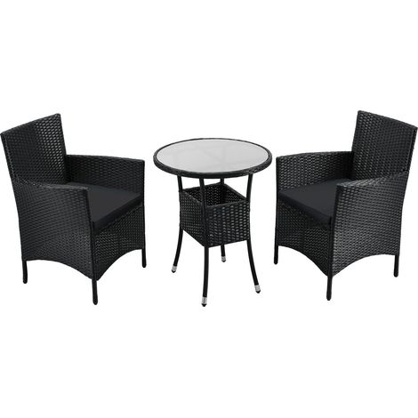 Set da balcone in polyrattan Bayamo Nero , Grigio Set di sedute per 2 persone e piccoli balconi (1/2)