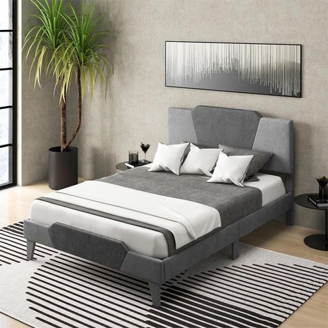 Costway – Cadre de lit adulte 140x200 cm – Tête de lit rembourrée en velours – Structure métal avec 12 lattes en bois – Rangement sous lit 17 cm (1/5)