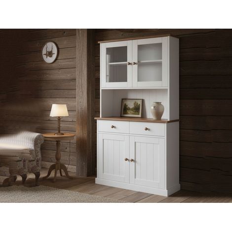 Aparador Pattada, Alacena 2 Cajones, 4 Estantes, Apertura Abatible, Deslizante, 90x45x190h cm Blanco (1/5)