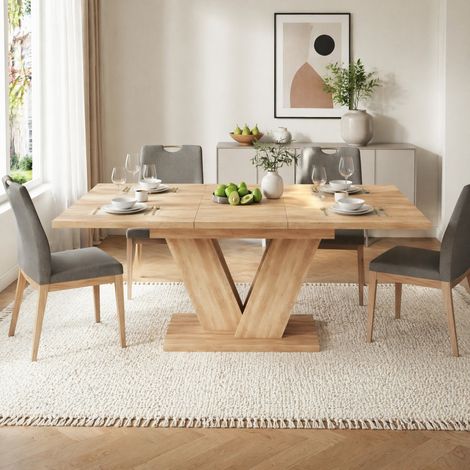 Mesa extensible 140/180 x 80 cm, para 4 a 6 personas, MDF efecto roble, OKMYHOME (1/5)
