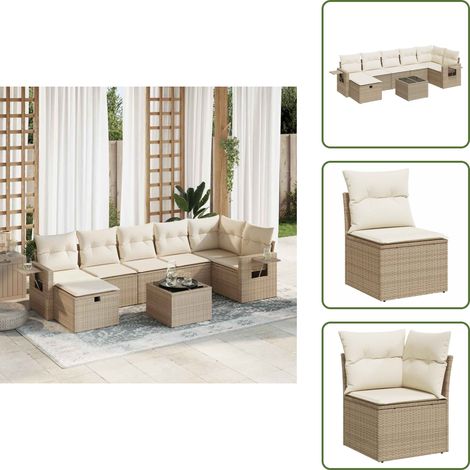 8-tlg. Garten-Sofagarnitur mit Kissen Beige Poly Rattan - Gartensofa Set - Garten Sofa Set - Outdoor Sofa Set - Garten Sofagarnitur (1/5)