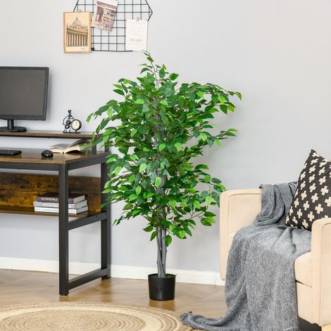 Ficus artificiel, 135 cm de haut, avec pot, pour usage intérieur et extérieur. Vert.