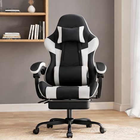 Chaise de bureau coloris noir blanc en PVC 58,5 x 63 x 120,5 cm (1/5)