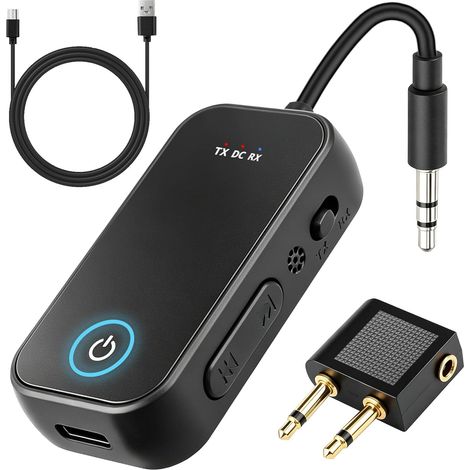 Émetteur Récepteur Bluetooth 5.4 Adaptateur Bluetooth 2 en 1 Jack 3.5mm Transmetteur Audio Sans Fil avec Adaptateur Audio Double Broche Avion pour TV Voiture PC Casque Enceinte Double Connexion (1/5)