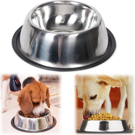Gamelle pour animaux 600 ml - bol en acier inoxydable antidérapant, argent (1/5)