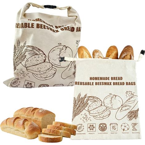 Sac à pain réutilisable en cire d'abeille, mélange de coton et de lin, grande taille 33 x 43 cm, fermeture éclair et boucle double joint, pour levain, baguettes et pain artisanal (1/5)