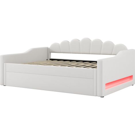Sofá cama tapizado 140 x 200 cm con cama nido e iluminación LED beige MODENUIT (1/5)
