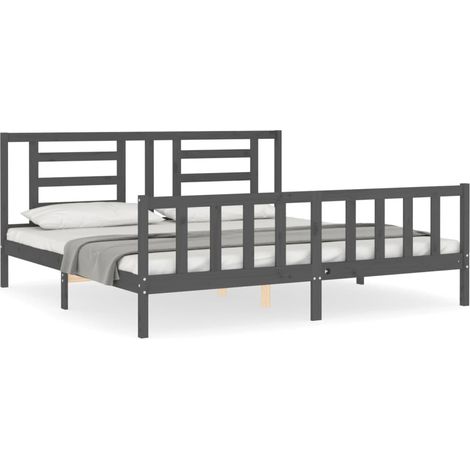 Maison Exclusive - Massivholzbett mit Kopfteil Grau 200x200 cm