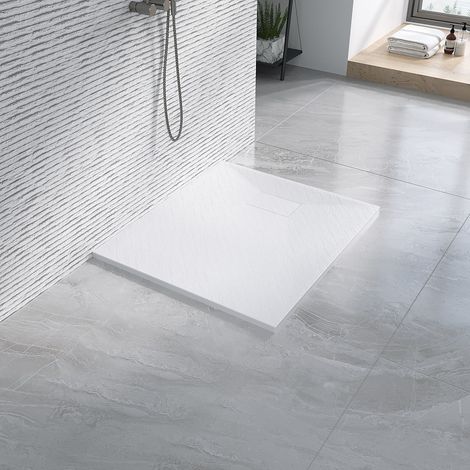 AQUABATOS Duschwanne aus SMC-Glasfaser mit Steinoptik, Weiße rutschfeste Duschtasse 90 x 80 x 2,6 cm Schneidbaren Design