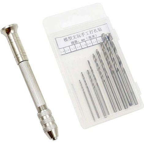 Mini Hand Drill with 10 PCS Micro Twist Drill Bits for Figures (from 0.8-3.0mm), Mini Micro Hand Drilling Tools Rotary Tools, Hobby Tools (1/5)