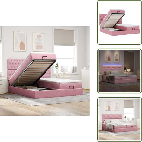 Ottoman-Bett mit Matratzen & LEDs Rosa 180x200 cm Samt - Ottoman-Bett - Ottoman-Betten - Bettrahmen - Bettgestell (1/5)