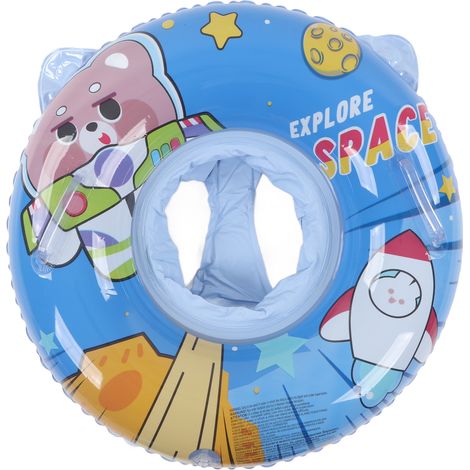 Bouée de bain gonflable bébé avec poignées de sécurité, motif mignon, anneau de piscine pour tout-petits, bleu (1/5)