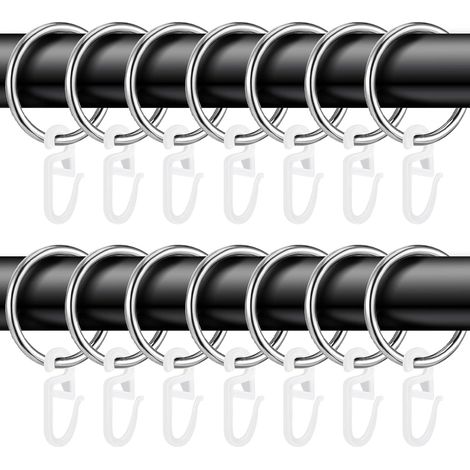 Lot de 50 anneaux de rideaux en métal et 50 crochets à rideaux en plastique, diamètre intérieur 32 mm pour rideau de fenêtre, rideau de douche (1/5)