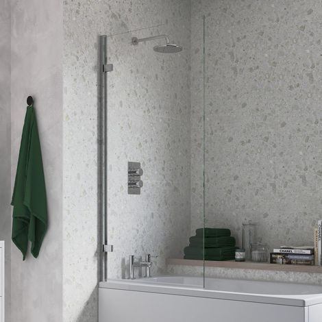 Signature Single Straight Hinged Bath Screen 1500mm High x 850mm Wide - 8mm Glass (1/2)