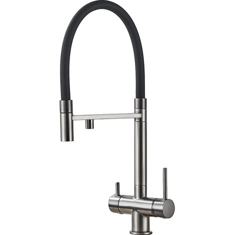 Grifo, caño de agua filtrada, ducha retráctil, color gris militar. (1/2)