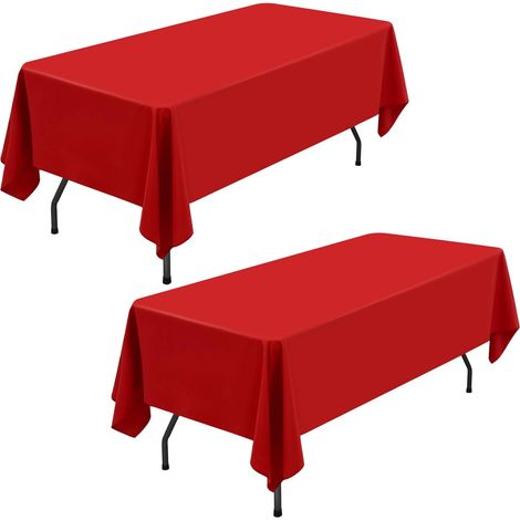 Lot de 2 nappes rectangulaires, polyester, rouge, 153x260cm, lavable, anti-taches, pour mariage, banquet