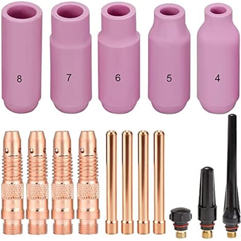 Kit d'accessoires de consommables pour torche TIG pour torche de soudage TIG DB PTA SR WP-17/18/26. Comprend des buses en alumine TIG en céramique Shield Cup/Back Cap/Collet Body (16 pièces) (1/5)