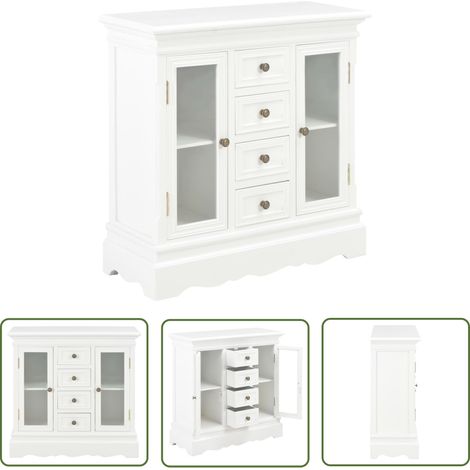 The Living Store Buffet blanc 70x28x70 cm bois de pin massif - Buffet - Armoire Laterale - Meuble De Rangement - Mobilier - Design Français (1/5)