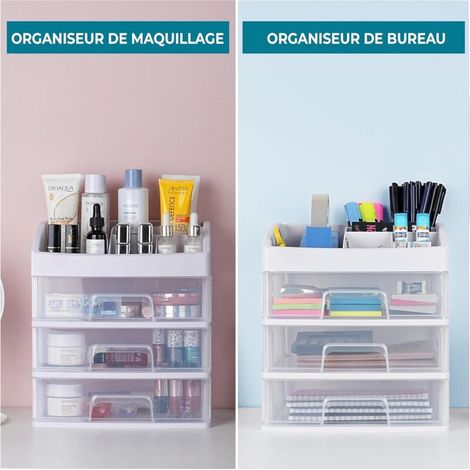 Winter Shore Organisateur Maquillage avec Tiroirs - Rangement Makeup & Cosmétique pour Salle de Bain - Rangement pour Coiffeuse - Boîte de Rangement à 3 Tiroirs - Rangement Maquillage Transparent