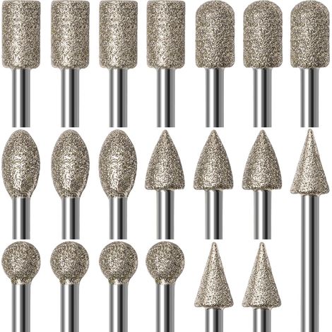Diamantfräser-Set zum Schnitzen, 20-teiliges Polierset, Zubehör für Rotationswerkzeuge, 1/8"-Schaft zum Gravieren, Schleifen, Bearbeiten von Stein, Gestein, Schmuck, Glas und Keramik
