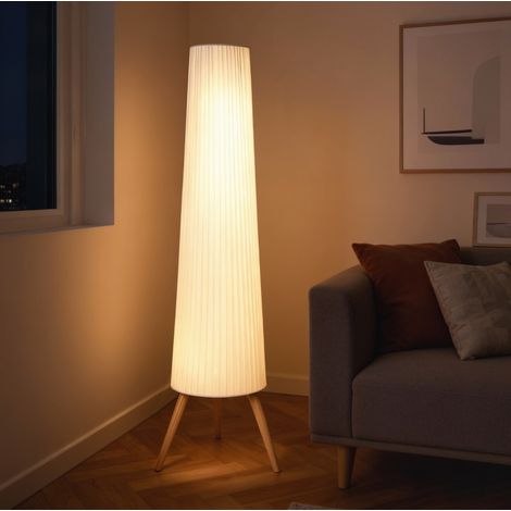 Dimmbare LED-Stehlampe mit Holzstativ und Fußschalter, 46 x 46 x 153 cm, weiß HAVRYA (1/5)