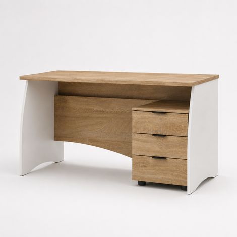 Scrivania Con 3 Cassetti Mobile Per Studio O Ufficio Scrittoio Desk Da Soggiorno Sala Da Pranzo 136 X 74 X 67 Cm Bianco E Rovere (1/4)