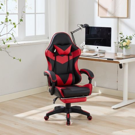 Fauteuil de gaming ergonomique pivotant à 360° (style Racing) – Chaise de bureau à dossier haut en cuir – Chaise de travail réglable en hauteur avec repose-pieds, appui-tête et soutien lombaire, pour 