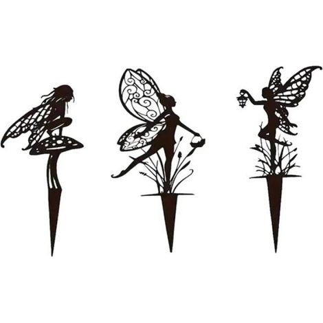 Statue Fée - Décoration Extérieure en Métal pour Pelouse Jardin Cour - 3 Pièces (1/4)