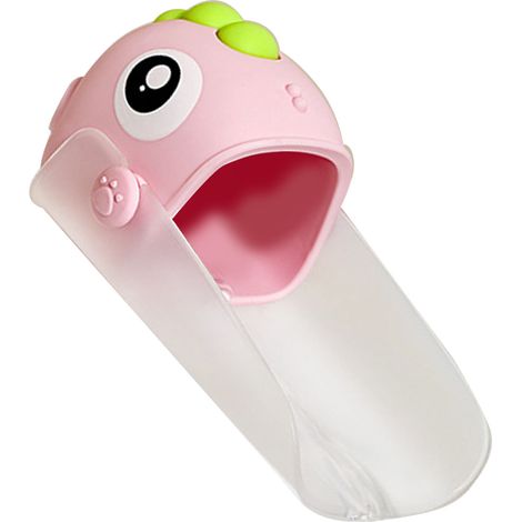 Wasserhahnverlängerung für Kleinkinder – Sicher und lustig: Dinosaurier-Form, Auslaufverlängerung für Waschbecken und Badewanne, 13,5 cm, Rosa (1/5)