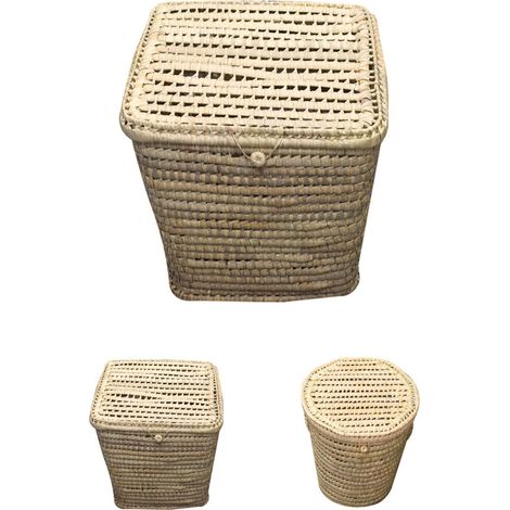 Pongotodo Cesta de Palma Natural con Tapadera y Asas - Almacenamiento en Modelos Redondo y Cuadrado para Ropa y Decoración Cuadrado Grande - (1/5)