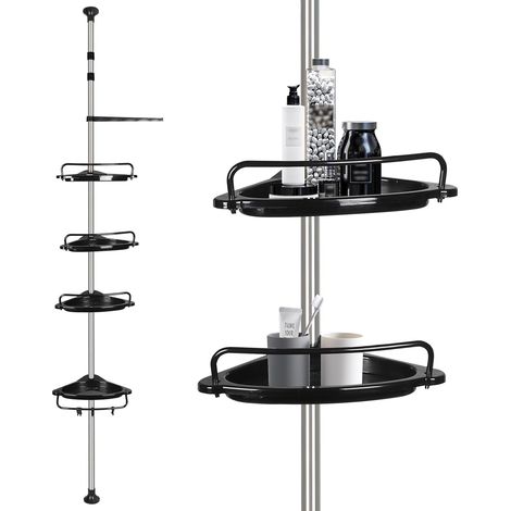 Étagère de Douche Réglable en Hauteur, 4 Niveaux, Étagère d'angle Télescopique, Hauteur, Rangement de Salle de Bain, Serviteur Extensible avec 4 Supports (105-310 cm (plastique) Noir)