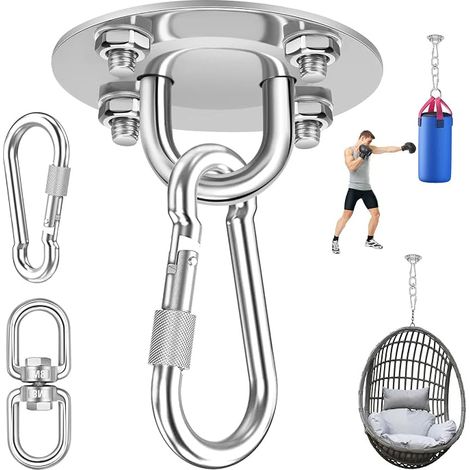 Crochet Plafond Lourds Acier Inoxydable 360°Rotation, Crochets Suspension Suspendue pour Balançoire, Chaise Accrochante Capacité de Charge 450Kg (Modèle mosqueton + Rotation 360°) (1/5)