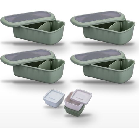 Lot de 4 Lunchbox Vertes 1L Fackelmann Storage avec Set de 3 boîtes à sauce (1/5)