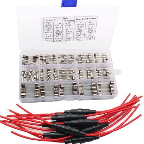 Glass Fuse Kit 250V 0.1A 0.2A 0.5A 1A 2A 3A 5A 8A 10A 15A 5x20mm 12V AGC (1/5)