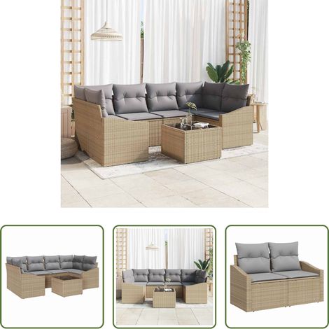 Poly-Rattan - Sofa Set mit Kissen 7 pcs Beige und Grau Poly-Rattan (1/5)