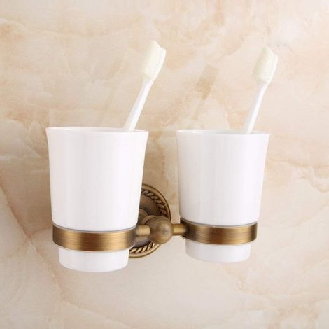 Doppelte Keramiktasse im europäischen Stil und wandmontierte Metallpendelleuchte, hochwertiger dekorativer Zahnbürstenhalter